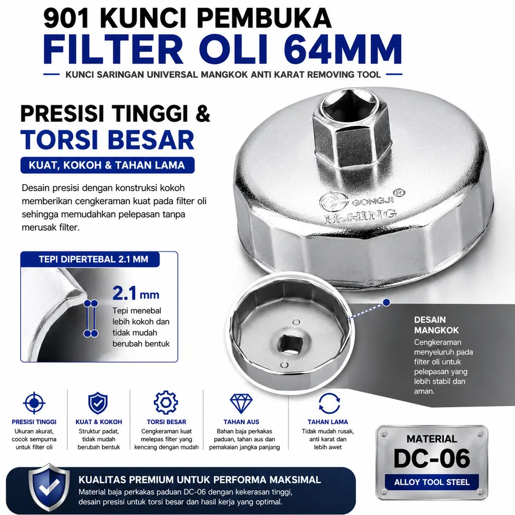901 Kunci Pembuka Filter Karar BR476 Anti Saringan Removing Kunci Tool Universal 64mm Oli Mangkok