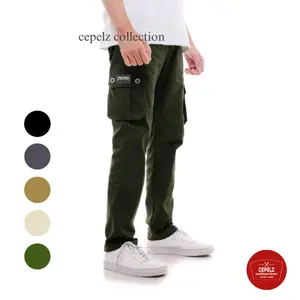Celana Cargo Panjang Pria Kain Katun Tebal Slimfit Premium Kargo Kimpul Hitam Army Casual Tebal Nyaman