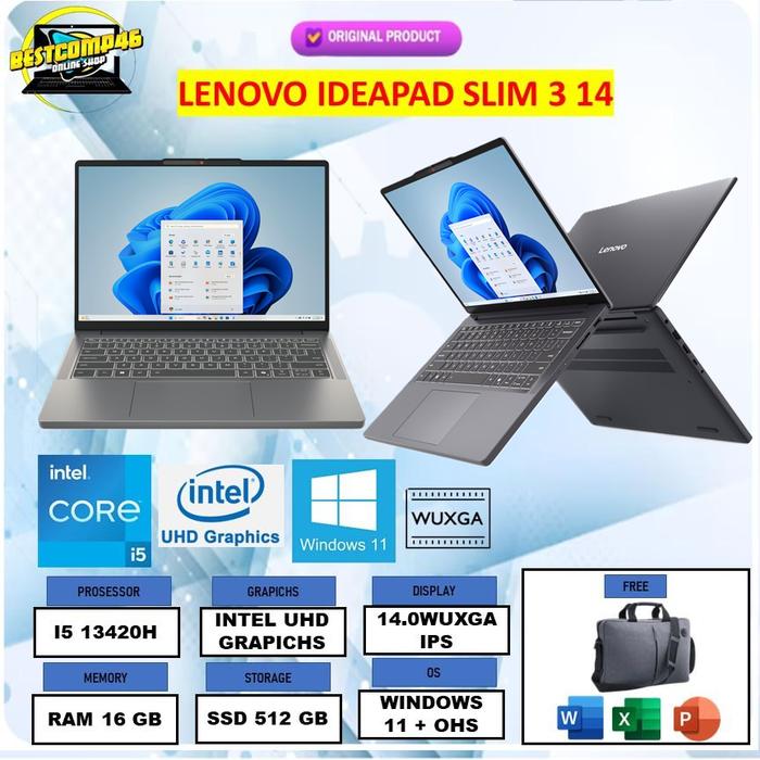 Gambar LENOVO IDEAPAD SLIM 3 14 I5 13420H 16GB 512GB W11+OHS 14.0WUXGA IPS BLIT - 8GB / 512GB, UNIT ONLY dari BestComp46 Kota Administrasi Jakarta Selatan Tokopedia