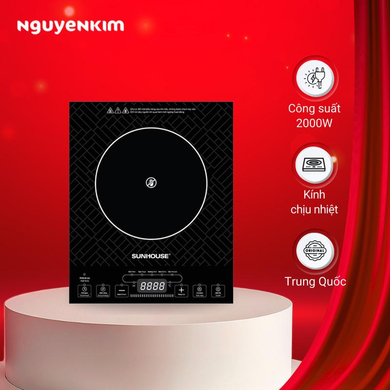 Bếp Hồng Ngoại Sunhouse SHD6011 - Nút Bấm Tiếng Việt Dễ Hiểu, Công suất 2000W, Không Kén Nồi, Mặt bếp kính cường lực