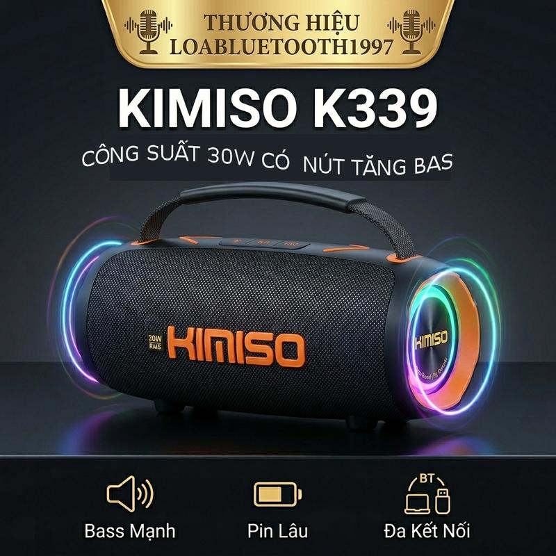 Loa Bluetooth 1997 Kimiso K339 k359 bombox bass mạnh 30w có chỉnh EQ loa xách tay Led 2 bên