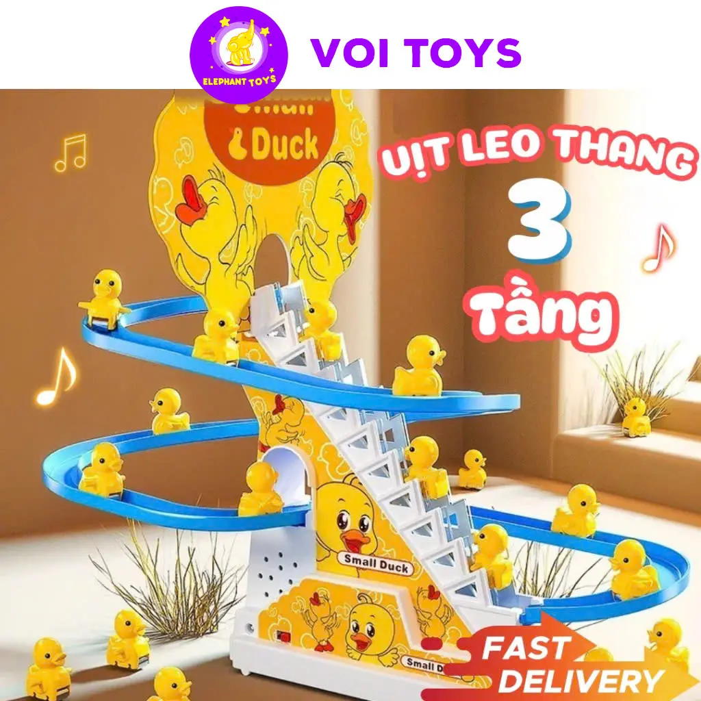 Đồ chơi cầu trượt Vịt vàng leo cầu thang với âm thanh vui nhộn + Đèn nháy đẹp mắt