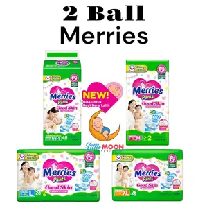 Paket 2 Ball Merries Popok Celana NBS40 - M32 - L28 - XL26 - XXL18 - XXL28 bayi Diapers Popok Bayi