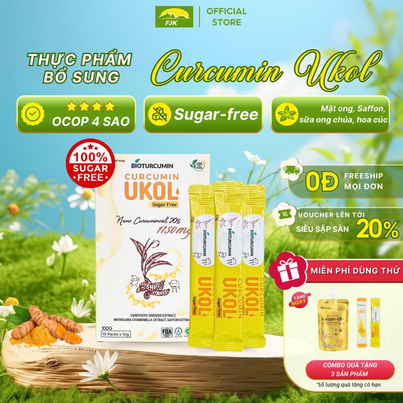 Nghệ Nano Curcumin Ukol Sugar Free Bioturcumin (Phiên bản không đường) Giảm Đau Dạ Dày Hộp 10 Gói