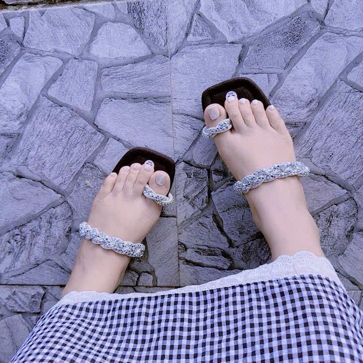 Dép nữ quai ngang đính đá 2 dây xoắn bính đế bệt sang trọng , dép kiểu nữ đẹp DéP Shoes giay dep