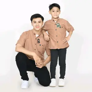 BOY MOM Moka Pendek Poplin Kemeja Polos Couple Ayah Dan Anak Warna Moka Katun Poplin Lengan Pendek Ukuran Dewasa Dan Anak Baju Pria Pasangan