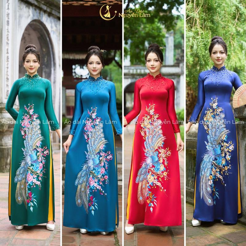  ÁO DÀI HỶ LẠC  - Áo Dài Mẹ Sui Thiết Kế Cao Cấp Lụa Tô Châu Sang Trọng Họa Tiết Thêu Lắc Tay Sắc Nét Cổ Và Tay Kết Đá Pha Lê  Tà Rộng Cổ Cao Tay Dài Nữ Quý Phái Kiêu Sa  Bóng KHÔNG NHĂN ẢNH THẬT  Women Dress 