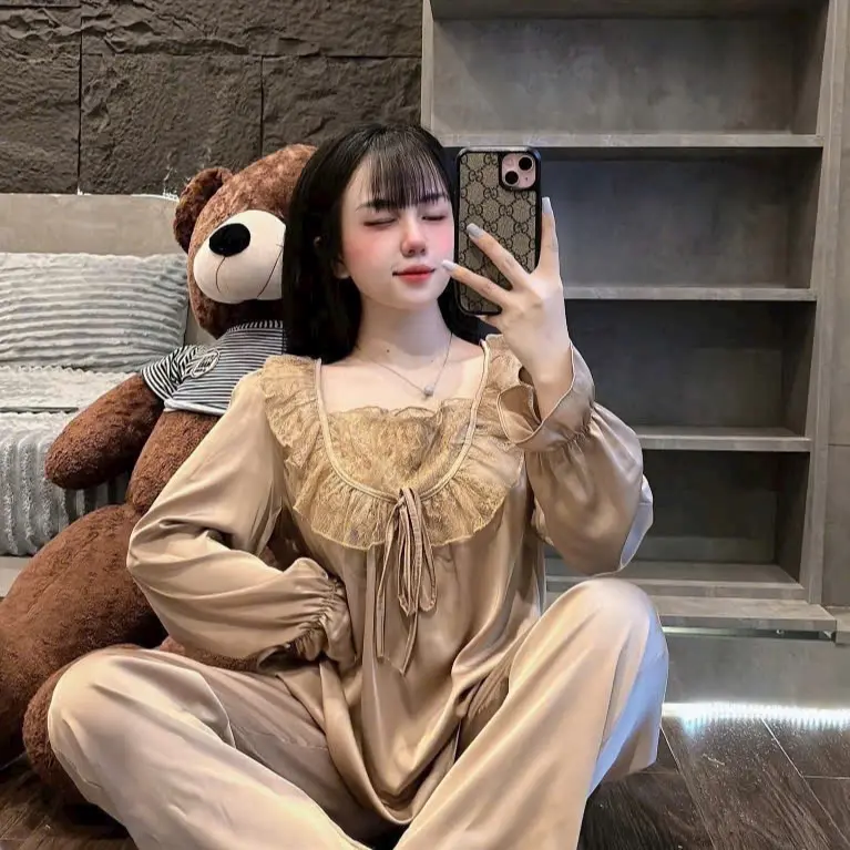 Bộ ngủ tiểu thư phối voan babydoll Tay dài - Quần dài cho nữ từ 40-60kg 8