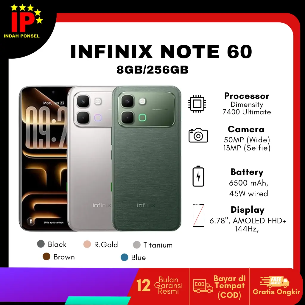 INFINIX NOTE 60 5G 8GB/256GB - Garansi Resmi Nasional