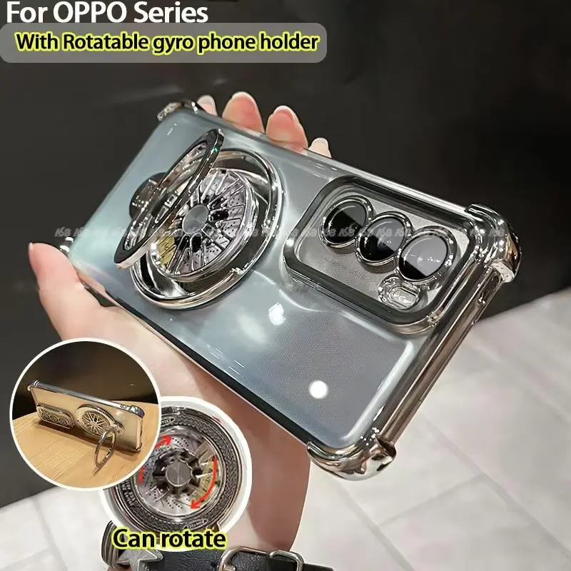 Transparent shockproof shell with camera cover, decompression gyroscope, rotatable bracket mobile phone case