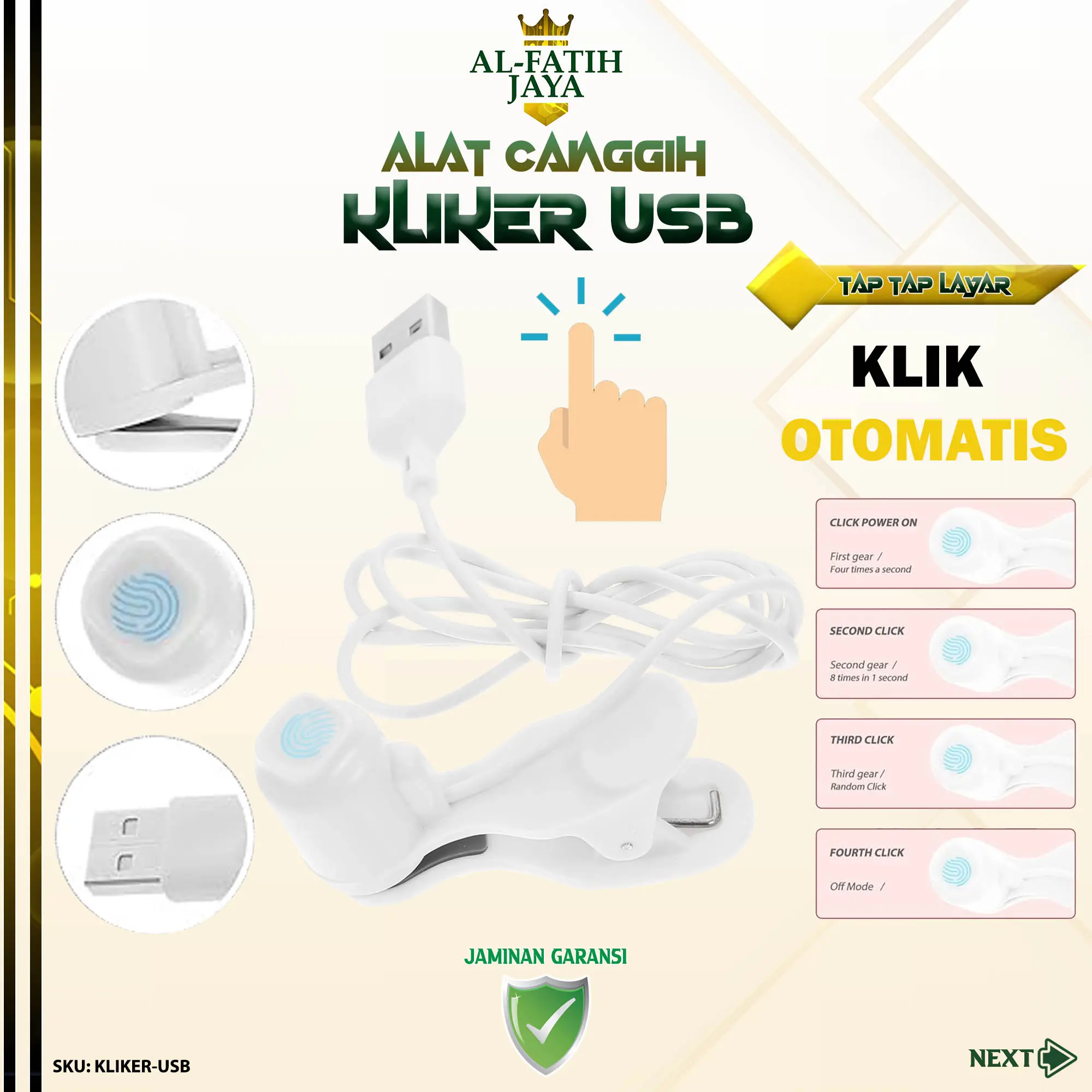 ALFATIHJAYA Smart Screen Clicker USB High Speed Automatic Screen Tapper Portable Auto Click Device Compatible Android iOS Rechargeable KLIKER-USB