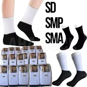 Paket [3 Pasang] Kaos Kaki Anak Sekolah Hitam Putih Sd, Smp, dan Sma Tanpa Tumit Lusinan Harga Grosir Spandex Poliester Fashion