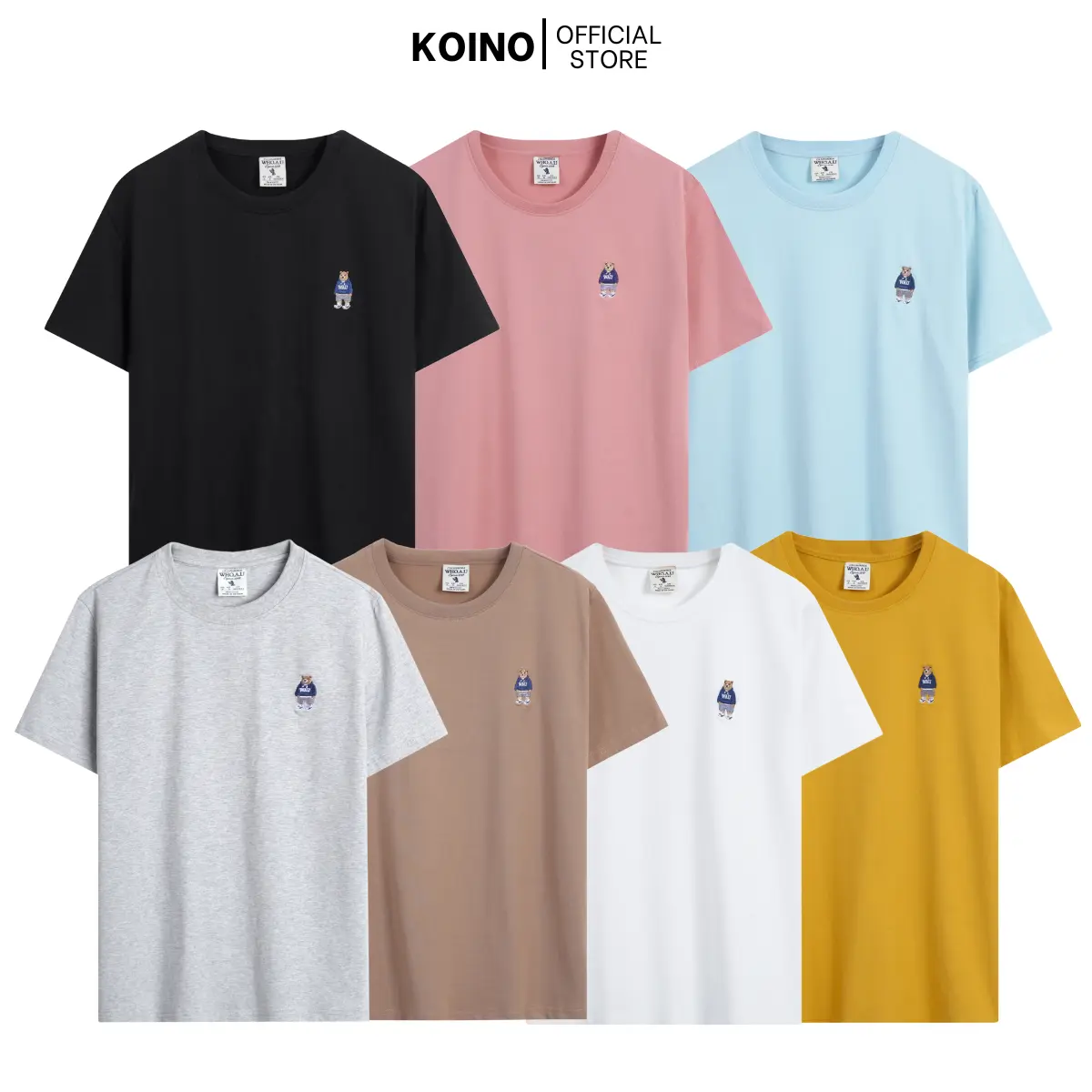 Áo thun Cổ Tròn thêu gấu Koino nữ cotton 4 chiều mềm mịn thoáng mát Top Women aothun  cotton