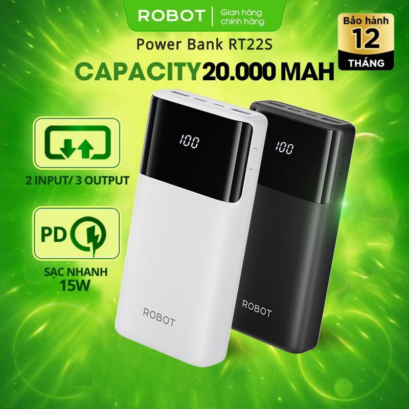 Pin Sạc Dự Phòng ROBOT RT22S LED 2 Cổng Sạc Vào Micro/Type C & 3 Cổng Sạc Ra USB/Type C - Pin Dự Phòng, Sạc Nhanh