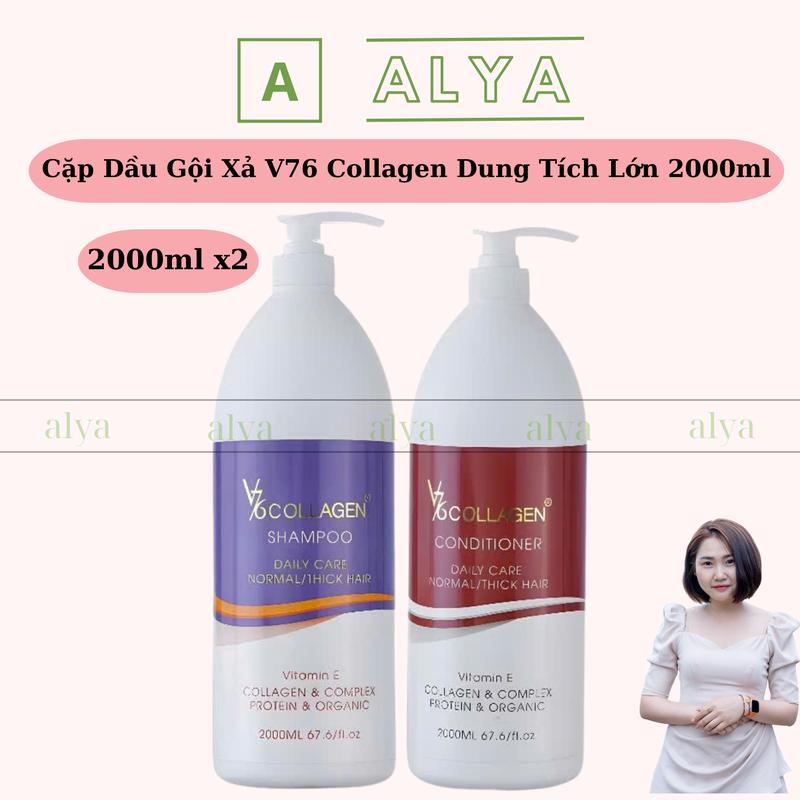 Dầu Gội Xả V76 Collagen 2000ml Chai Giảm Rụng Phục Hồi Tóc Xơ Rối Hư Tổn