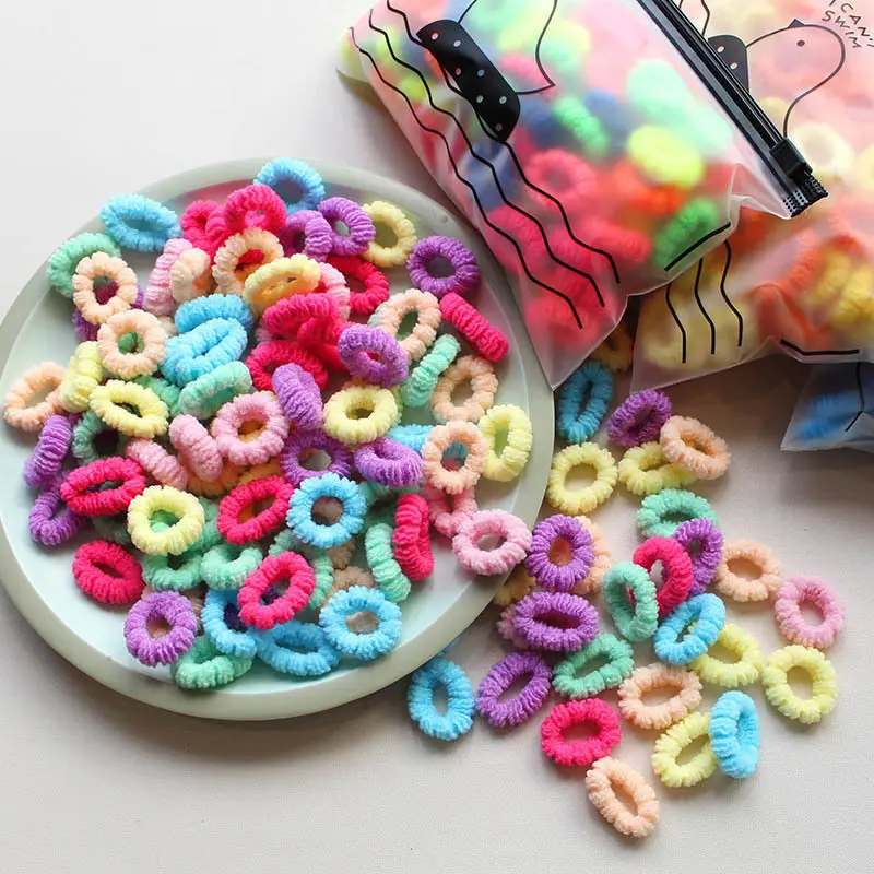 KYUBE - FREE POUCH - 100PCS IKAT RAMBUT ANAK TOWEL RING DONAT / KUNCIRAN ELASTIS MIX WARNA LUCU