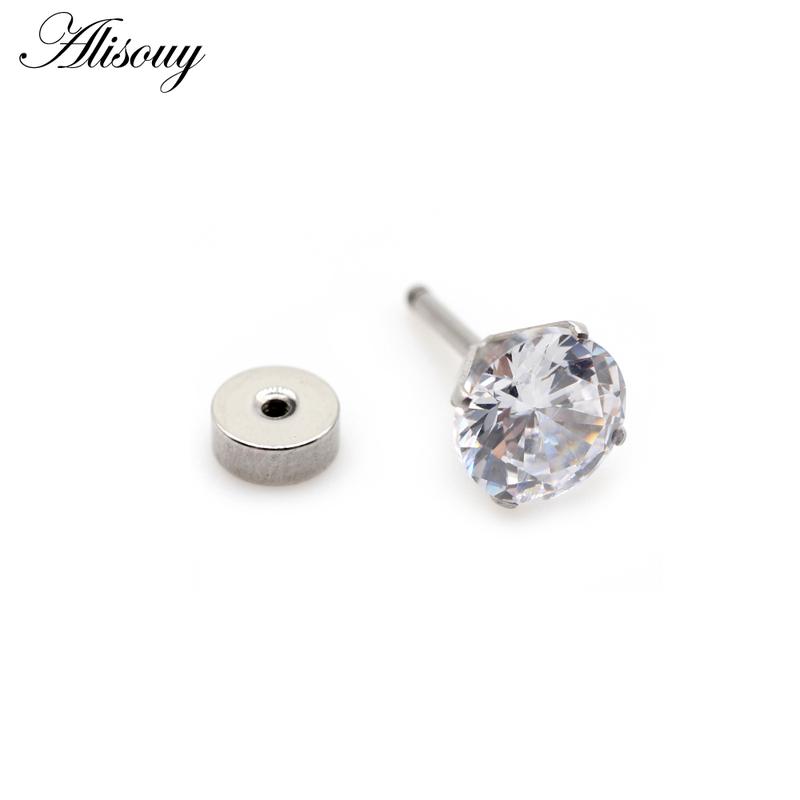 Alisouy 2pcs Unisex Women Men Round Crystal Zircon Stainless steel Ear Studs Earrings Barbell Tragus Cartilage Piercing Jewelry 4