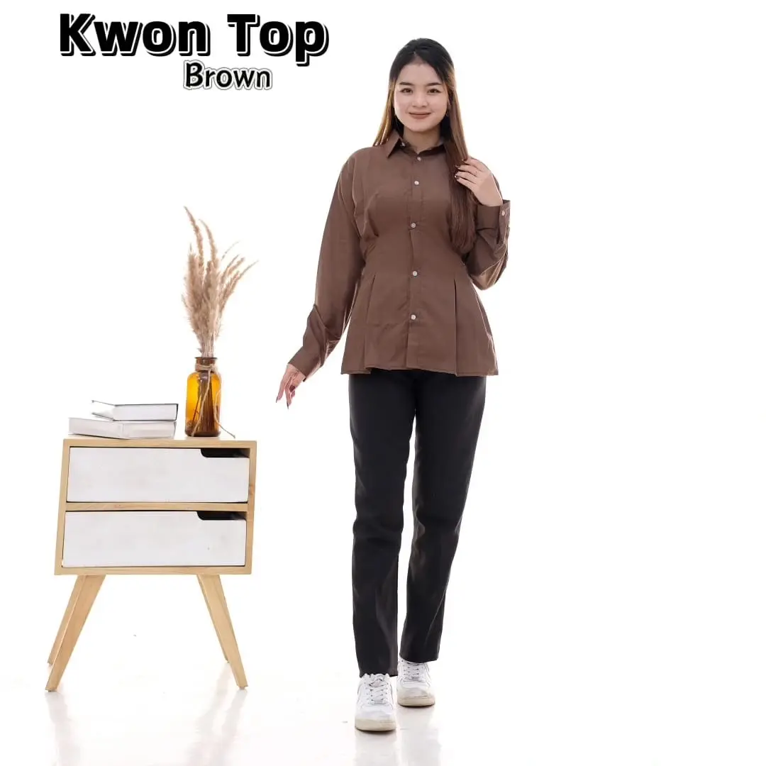 Ss Kawon Top Longsleeve Blouse Brown Wanita Kemeja Lengan Panjang Terbaru Baju