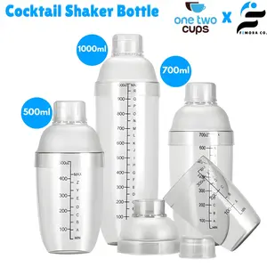 Cocktail Shaker Transparan 500ml 700ml 1000ml Botol Pengocok Minuman Bartender Material Plastik PC Food-Grade