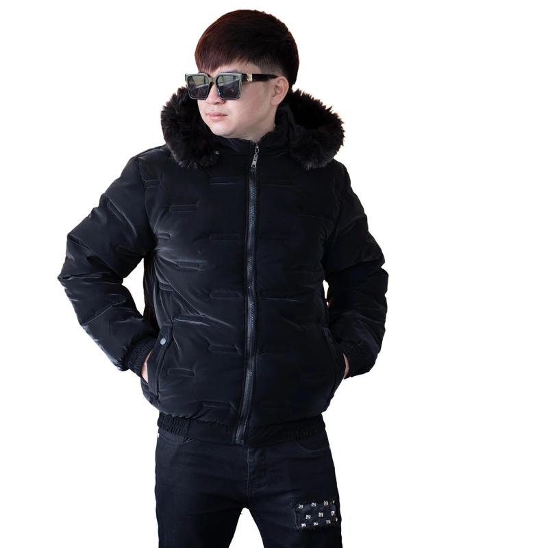 ÁO Phao Nam Đen nhám mũ lông tháo rời 3 lớp Menswear áo khoác áo phao