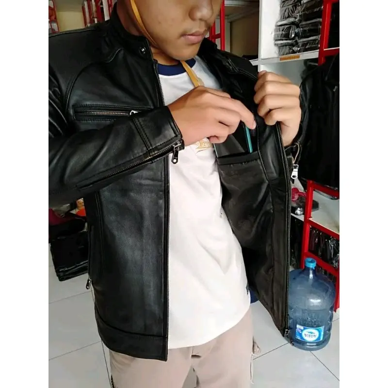 Jaket Pria Asli Kulit Domba Garut Super Elegant Keren Casual Coklat Hitam 5