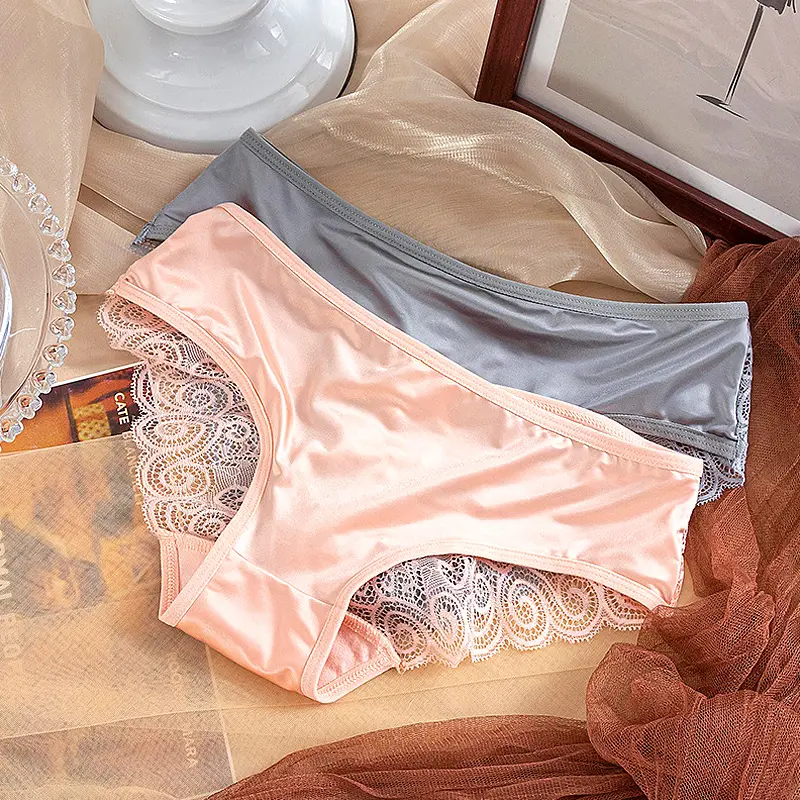 Quần Lót Ren Satin Cho Nữ, Quần Lót Gợi Cảm Bằng Lụa Băng, Màu Trơn, Đồ Lót Thoáng Khí Không Đường May, Quần Lót Rỗng, Dây G Lưới Nhẹ, Bộ Sưu Tập Mới 3