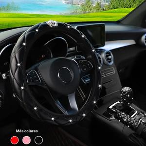 Juego de decoración interior del coche con diseño de corona de diamantes de imitación, cubierta del volante del coche, cubierta del cambio y cubierta del freno de mano, accesorios de interior del coche para mujer