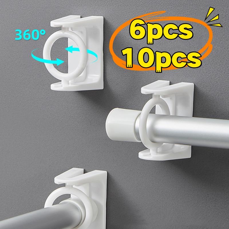 10pcs 360° Rotating Ring Curtain Rod Brackets No Drilling Unlimited ...