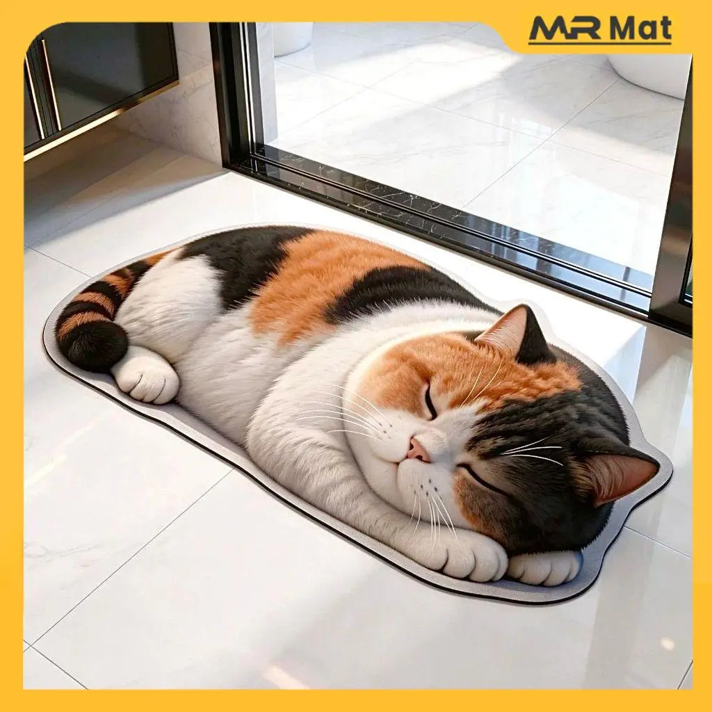 MR MAT Keset Diatomite Kucing 3D 40x60 cm Anti Slip PVC Diatomite untuk Kamar Mandi Motif Lucu & Modern