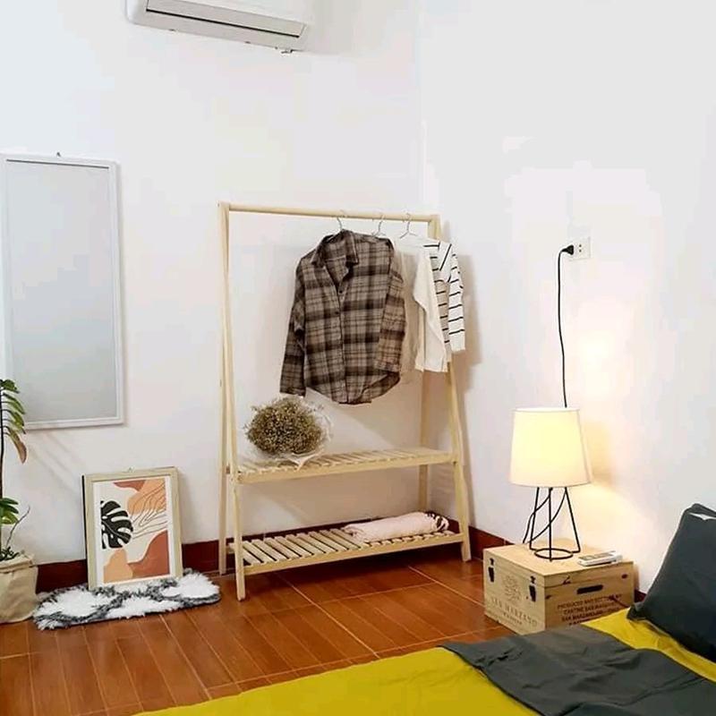 Kệ treo quần áo giá treo quần áo 2 tầng gỗ thông