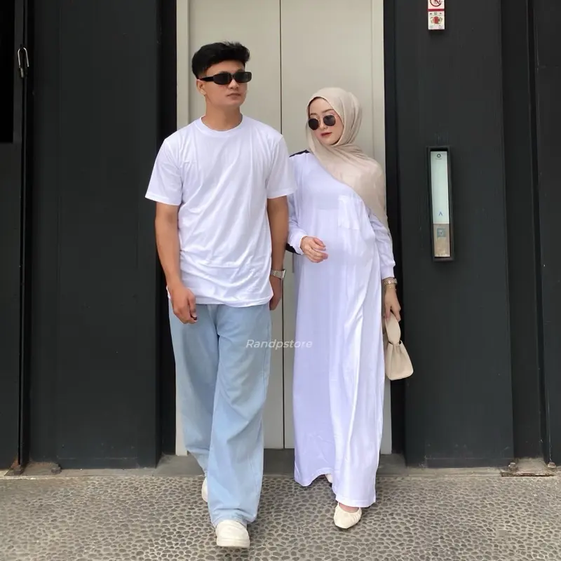 Baju Pasangan Inara Busui Nonbusui - Couple Gamis Bahan Kaos Combed 24s Bigsize  Kombinasi Sarimbit Muslim 7