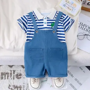 Setelan Overall Kaos Lengan Pendek Motif Salur_Oneset Anak Cowok Terbaru Usia 0-5 Tahun