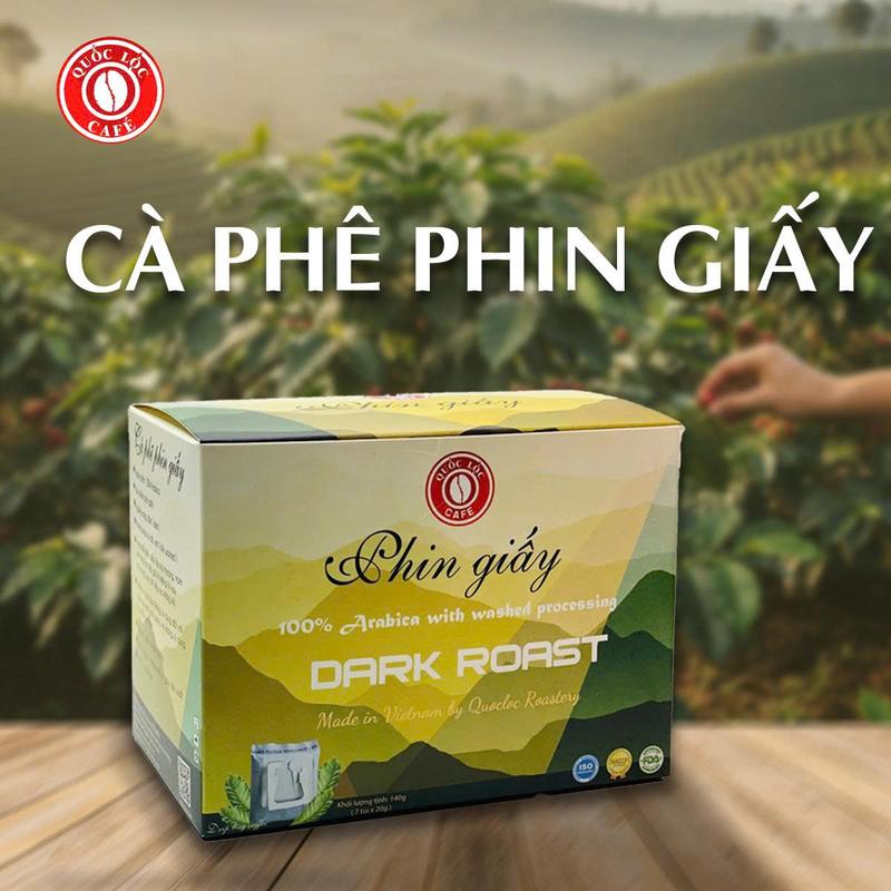  Cà phê phin giấy Arabica Dark Roast - Quốc Lộc Coffee- Cà phê phin giấy tiện lợi-Hộp 7 phin*18g 
