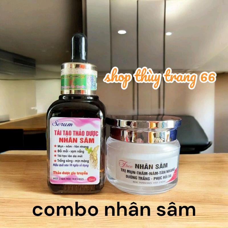 1 combo tái tạo thảo dược nhân sâm+ kem face nhân sâm hổ trợ mụn nám tàn nhang (kem 12g) Skincare