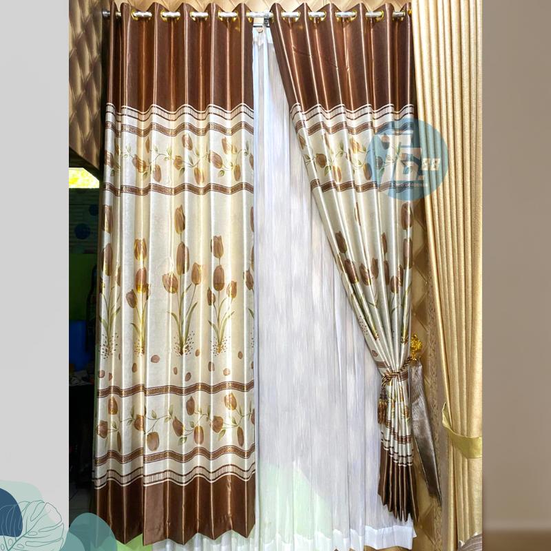 GORDEN JENDELA BLACKOUT PREMIUM MOTIF BUNGA TULIP MENGKILAP TINGKAP SMOKRING 6 GELEMBUNG BAHAN TEBAL DAN HALUS COKLAT Curtain 3