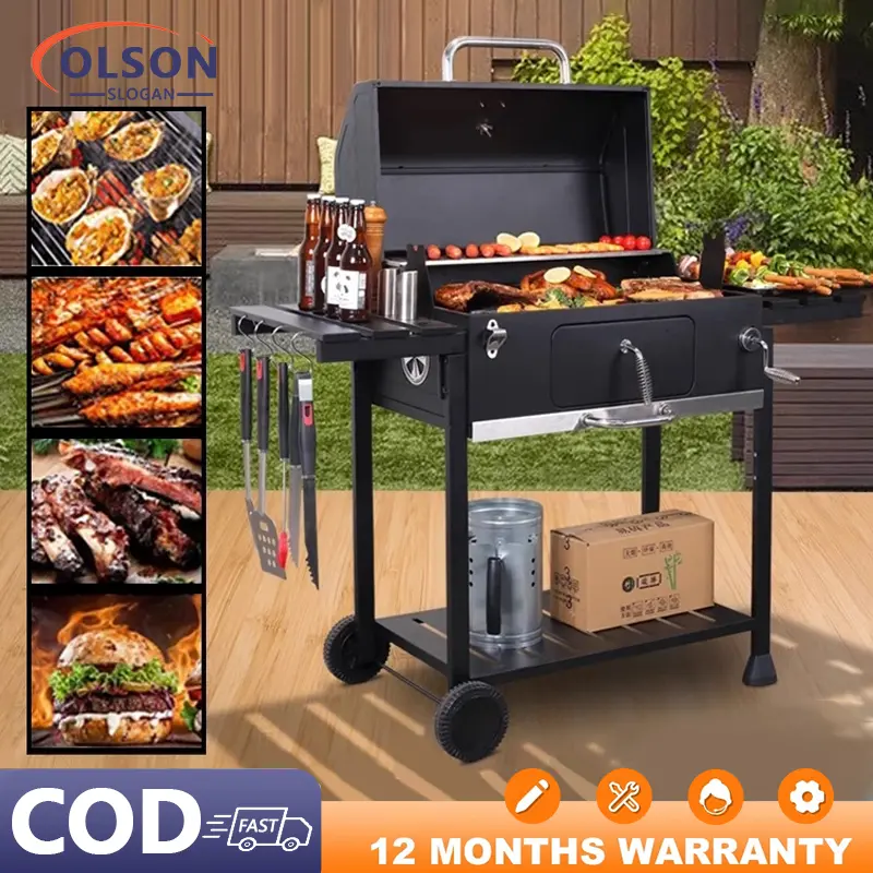 Barbecue grill portable outdoor BBQ double-sided table stainless steel grill, multifunctional wheeled grill, roasted chicken grill