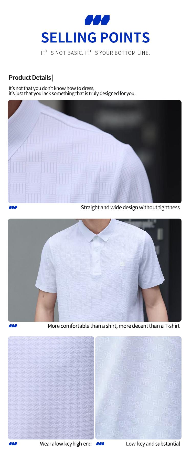 Product Introduction of YOUME Men's summer business casual white short-sleeved ice silk POLO shirt 5