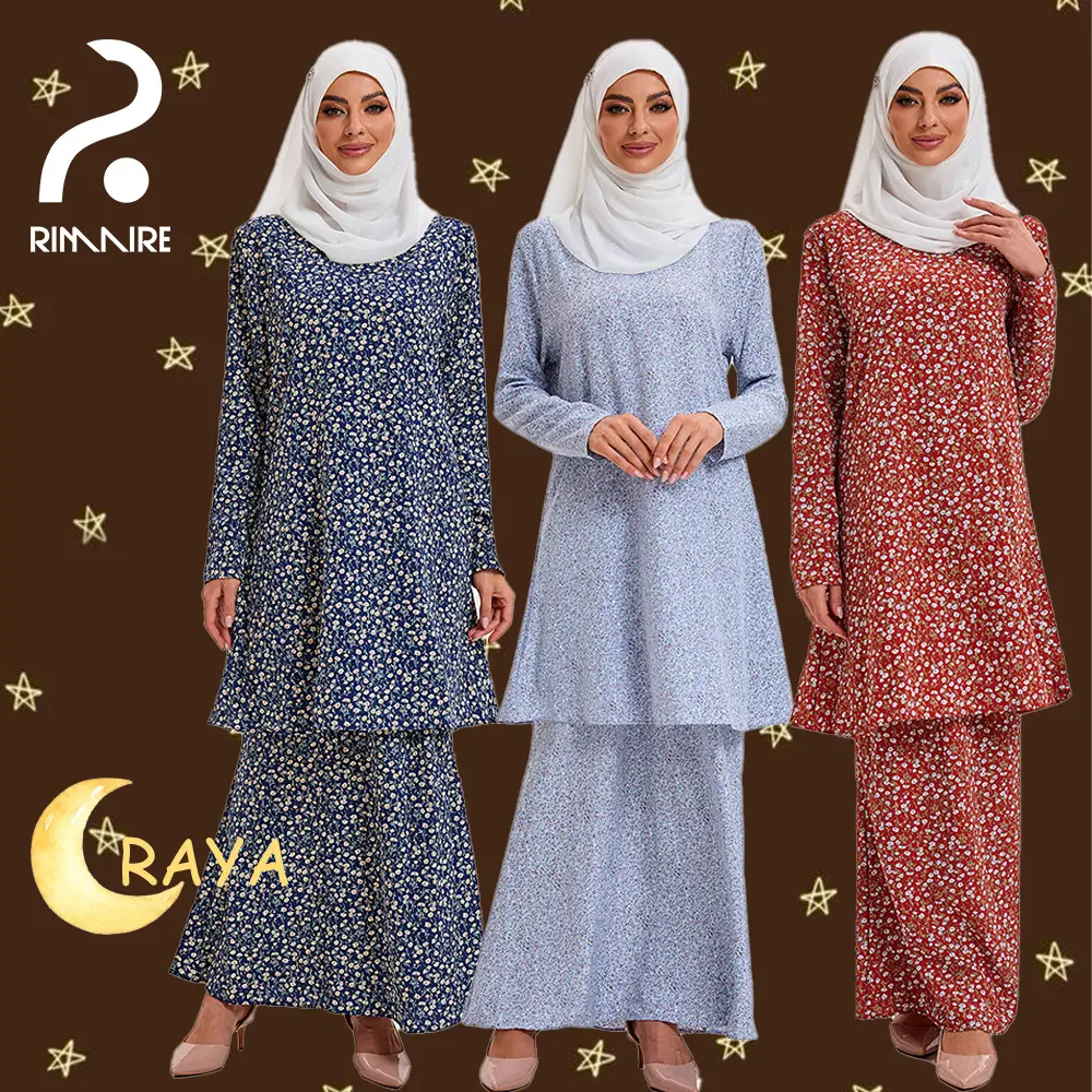 RIMAIRE Printed Muslim Spring Dress Sets for Ramadan Fashion Raya abaya moden 2025 baju malay wear barung pahang kurung
