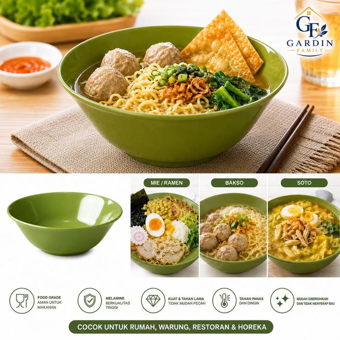 Gambar Mangkuk Mie 7 Inch Hijau Tua Melamine Golden Dragon W0207 | Mangkuk Bakso, Ramen, Soto, Food Grade dari Gardin Family Kota Depok Tokopedia