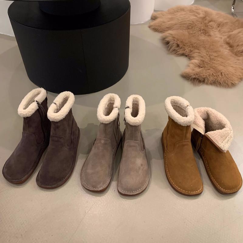Winter New Flat Snow Boots Women's New Trend Mid Calf Boots Plus Warm Fashion Cotton Shoes Fur Leisure Footware 0