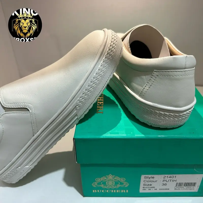 Sepatu Buccheri Slip On Pria - Wanita Tanpa Tali Putih Polos - Flat, Sneakers Shoes 6