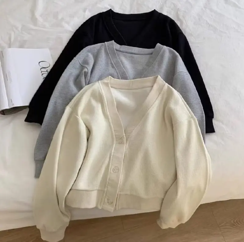 Cardigan Crop Lalisa | K-pop Style Sweater Cropped | Baju Wanita | Bahan Fleece Tebal Dan Lembut 1