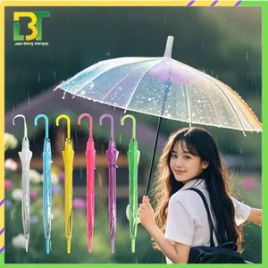 LBT Payung Lipat Warna Warni Transparan Hujan Payung Panjang Rainbow Korea Style