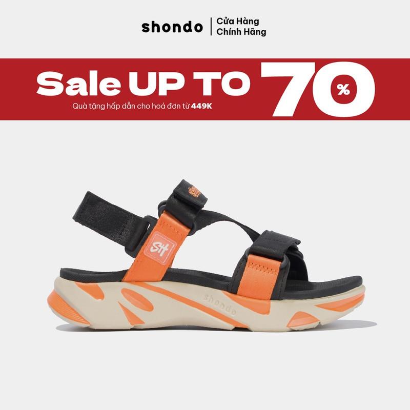 [Nên tăng 1 size] Giày Sandal Nam Nữ Shondo Êm Chân, Bền F8 Ver.2 Đế Be Cam Phối Quai Đen Cam F8M2818