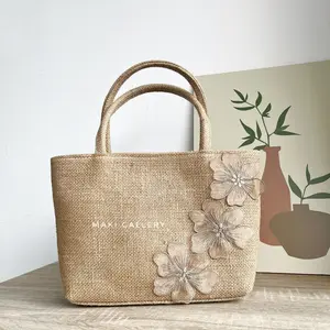 Tas Tote Bag Wanita Bahan Goni Jute Hampers Motif Bunga Bordir by Maki Gallery