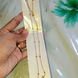 Kalung Titanium Anti Karat Wanita Model Pita Rantai Manik dan Liontin Pita Elegan Minimalis Kekinian