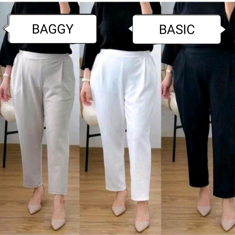 BAGGY PANTS SCUBA PREMIUM CELANA PANJANG CELANA SCUBA Fit Garis Kain Karet Melar Tebal Lembut Wanita 5