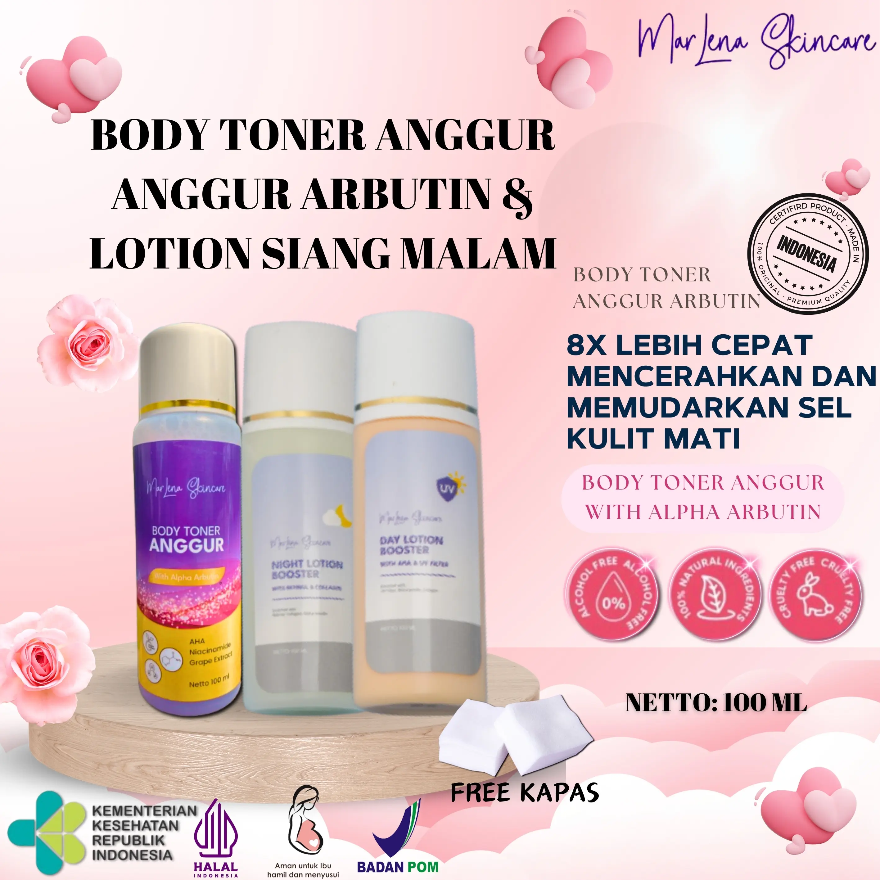 SPECIAL PROMO - PAKET GLOW UP NEW TONER ANGGUR ( Lotion booster day & night + toner anggur arbutin ) FREE KAPAS