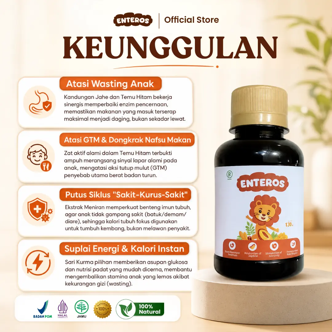Enteros - Suplemen Herbal Cegah Wasting + Bantu Naikkan Nafsu Makan Anak | Halal BPOM 130ml