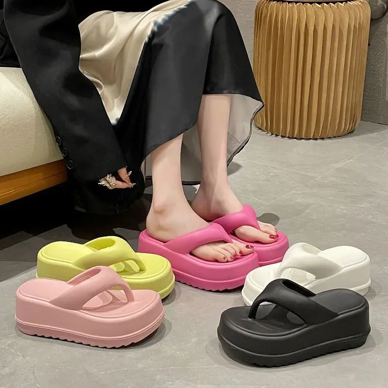 Dép Đế Bệt Tsinelas, Dành Cho Nữ, Dép Cao Su, Phong Cách Hàn Quốc, Dép Xỏ Ngón, Dép Đi Biển, Đế Dày 7cm